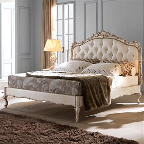 Ornate Italian Rococo Reproduction Button Upholstered Bed Juliettes