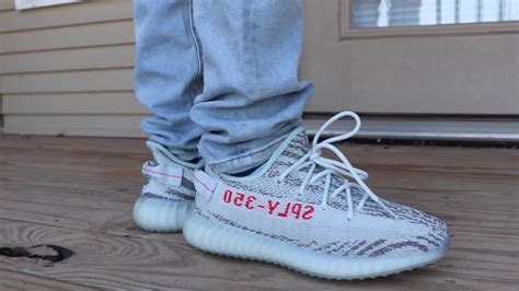 2017 Blue Tint Adidas Yeezy Boost 350 V2 On Foot Look The Authentic