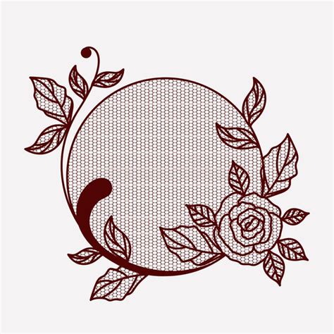 Lace With Rose Flower In Circular Shape On Monochrome Silhouette Stock