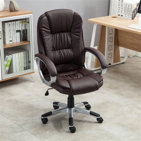 Belleze Office Faux Leather Cushion Executive Chair Hydraulic Brown