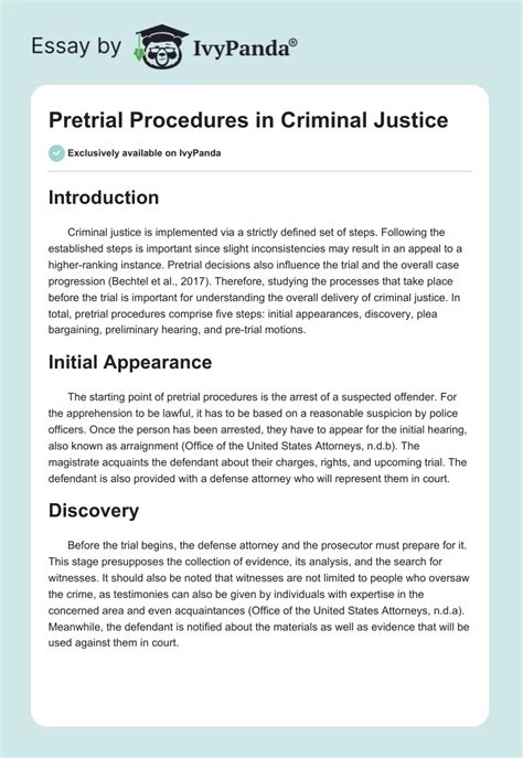 Pretrial Procedures In Criminal Justice 535 Words Essay Example
