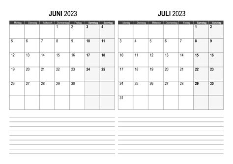 Kalender Juni Juli 2023 Kalendersu