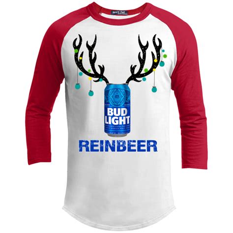 Bud Light Reinbeer Raglan Sleeve Shirt Funny Beer Reindeer Christmas