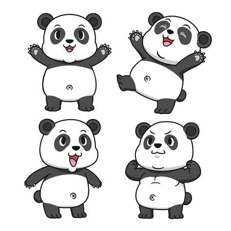 Panda Set Cartoon Illustration Cute Baby Panda Bears Various Poses