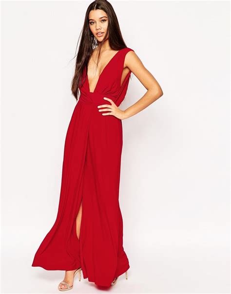 Asos Drape V Neck Belted Maxi Dress At Red Dress Maxi