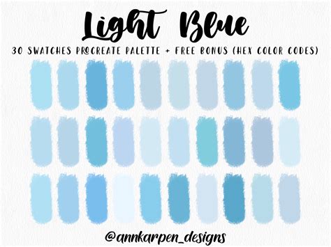 Light Blue Procreate Palette 30 Hex Color Codes Instant Digital