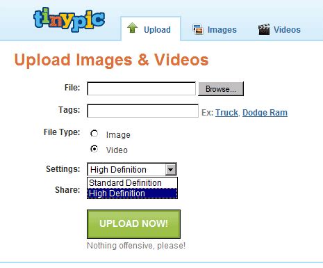 Upload Host HD Videos For Free On TinyPic