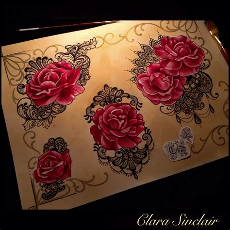 Roses And Lace Flash Set By Clara Sinclair Lace Tattoo