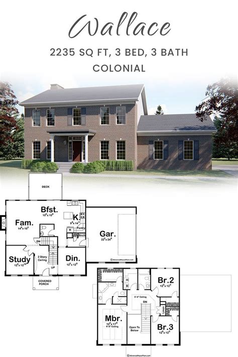 The Floor Plan For A Two Story Home With Three Bedroom And An Attached