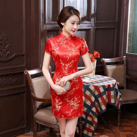 New Red Chinese Women Traditional Dress Silk Satin
