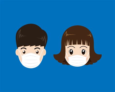 People Face Wearing A Medical Mask Isolated On Blue Background Vector