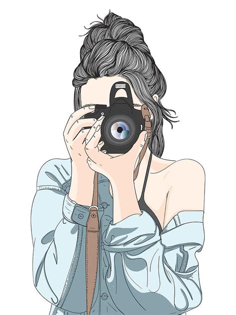 Photographer Girl With Camera Drawing Artistic Drawing By Sweet Birdie