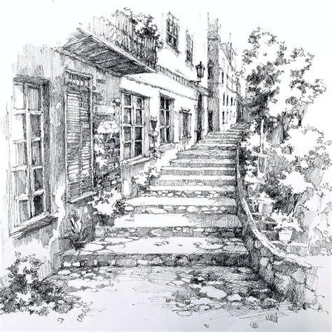 Rustic Architectural Urban Sketches Landscape Drawings Architecture