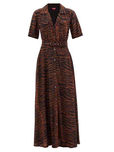 Staud Brown Millie Zebra Print Maxi Shirt Dress 매치스패션 모던 럭셔리 온라인 쇼핑