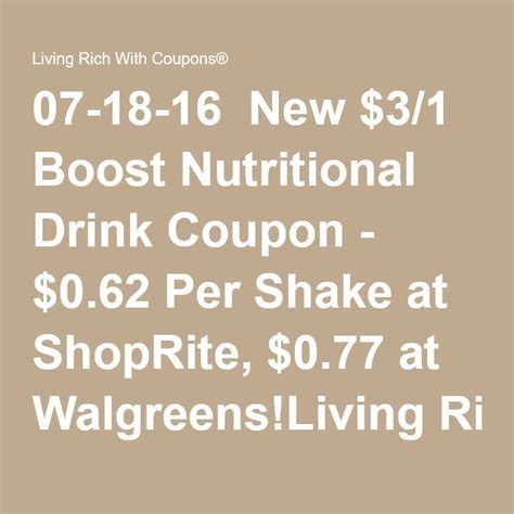 New 31 Boost Nutritional Drink Coupon 062 Per Shake At Shoprite