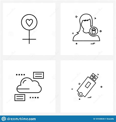 Stock Vector Icon Set Of 4 Line Symbols For Love Ladies Sex Avatar Cloud Stock Vector