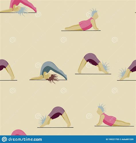 Girls Doing Yoga Seamless Pattern Woman Pose Yoga Stock Illustration