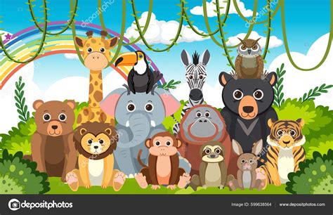 Zoo Animals Group Flat Cartoon Style Illustration Stock Vector By