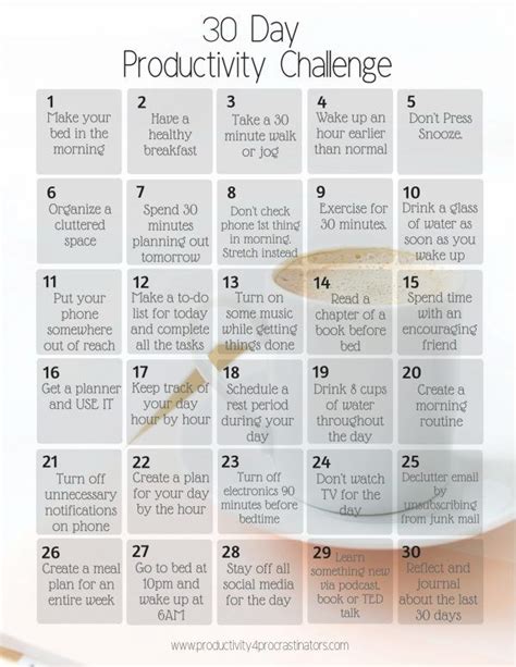 30 Day Productivity Challenge With Images Productivity Challenge