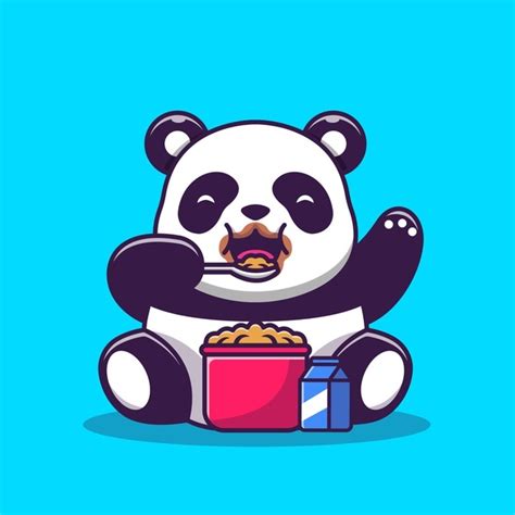 Free Vector Cute Panda Eating Cereal And Milk Breakfast Cartoon