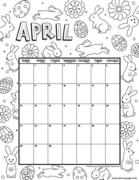 April Calendar Easter Coloring Page Printable