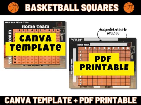 Basketball Squares Pdf Printable And Easy To Use Canva Etsy