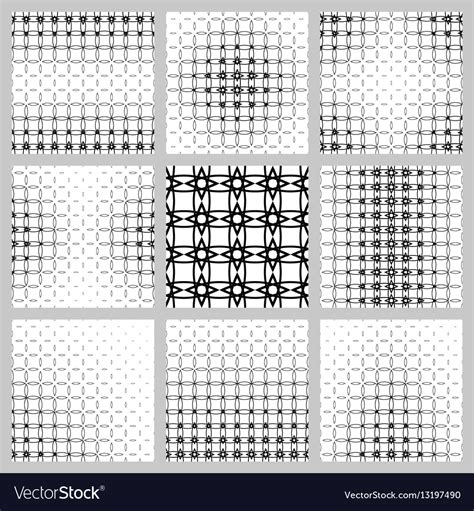 Black White Curved Shape Grid Pattern Design Set Vector Image