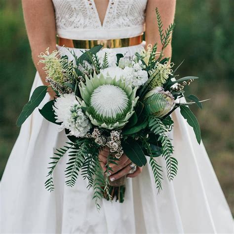 Proteas Are King In Modern Bridal Bouquets Elisha And Matts Aussie