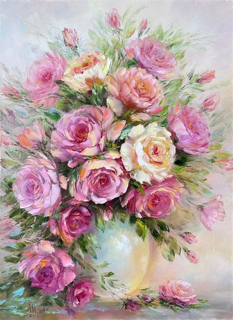 Pink Roses Oil Painting Original Flowers In A Vase Painting Etsy
