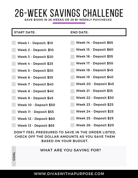 Free Printable 26 Week Money Challenge