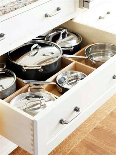 Organizing pots and pans in cabinet. Kitchen drawer dividers - organize your kitchen equipment ...
