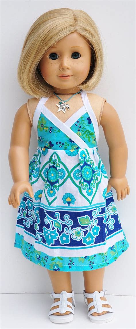 Sale American Girl Clothes Aqua And Blue Halter Sundress With