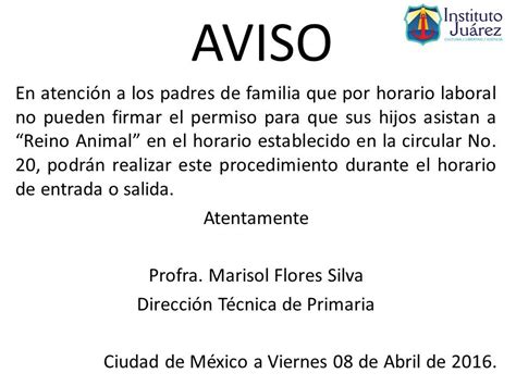 Instituto Juárez 1° Primaria Aviso