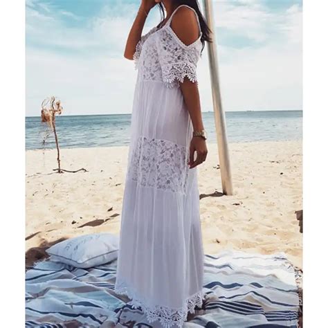 2020 maxi bohemian dress lace cotton patchwork long plus size white sexy dress off shoulder