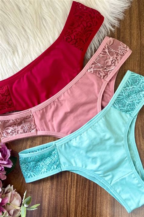 Calcinha Tanga De Microfibra E Renda Femminile Moda Intima