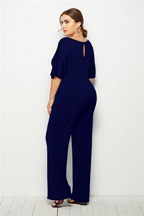Plus Size Jumpsuits With Sleeves With Wide Leg Design
