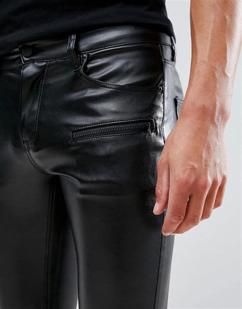 Asos Extreme Super Skinny Jeans In Faux Leather With Zips In Black For Men Lyst