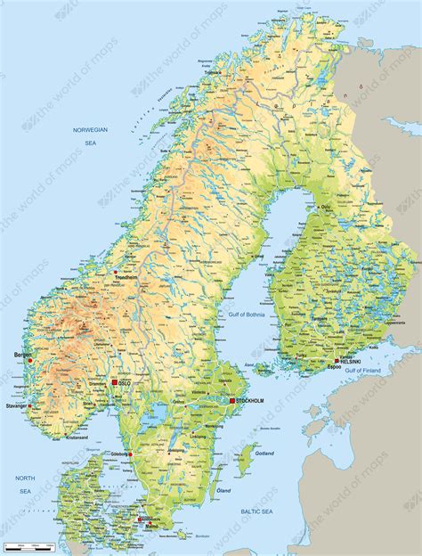 Digital Map Scandinavia Physical 54 The World Of