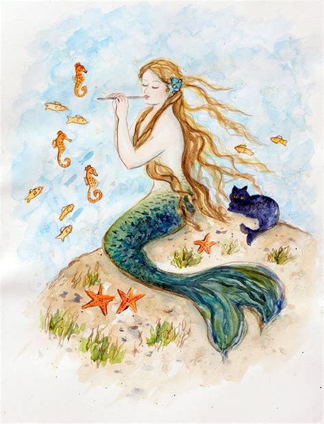 Mermaid Card X Mermaid Art Beach Art From Original Etsy