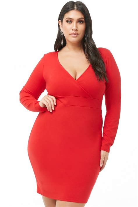 Plus Size Surplice Bodycon Dress Bodycon Dress Dresses Red Bodycon