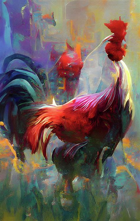 Abstract Realism Rooster On Parade Mixed Media By Georgiana Romanovna