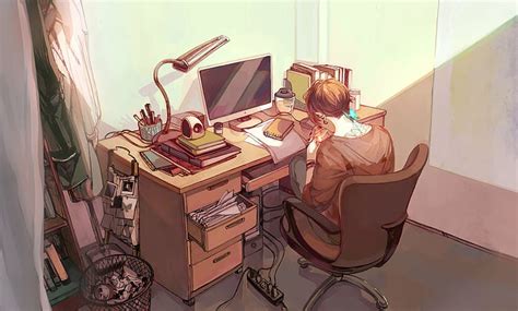 Anime Boy Sitting At Desk A Cat Boy May Come In Many Types Of Variety