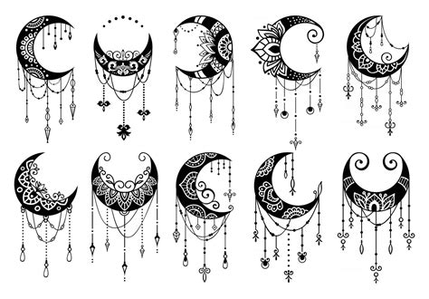 Crescent Moon Mandala Style Moon Decoration Element Collection 2918821
