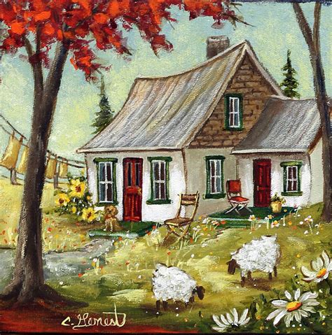 Fall House Landscape Art Painting Landscape Paintings Barn Painting
