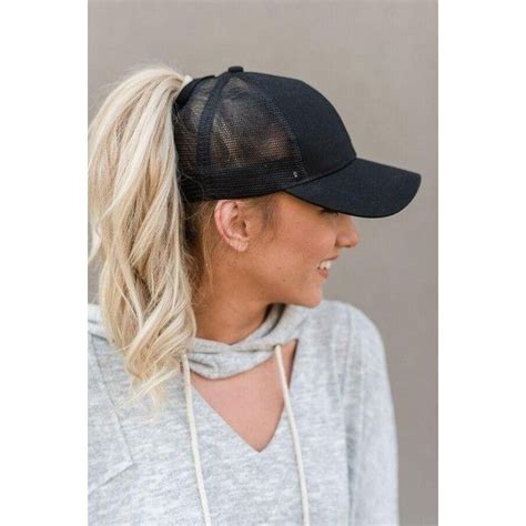 Messy Bun Baseball Hat Black Mesh Liked On Polyvore Featuring