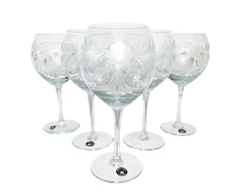 Vintage Set Of 5 Etched Crystal Red White Wine Glasses Made In Romania White Wine Glasses