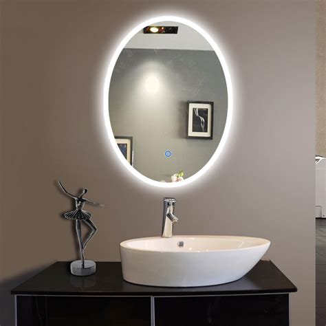 20 X 28 In Vertical Oval Led Bathroom Silvered Mirror With Touch Button