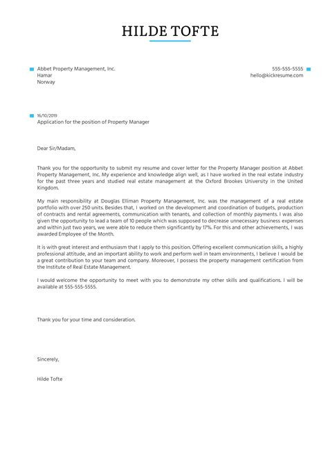 Sample cover letter manager position. Property Manager Cover Letter Example | Kickresume