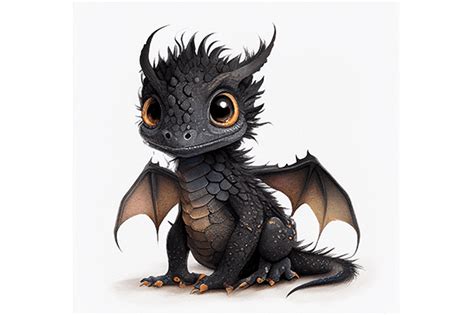 Cute Baby Black Dragon Png File Wall Art Illustration Par Wangtemplates