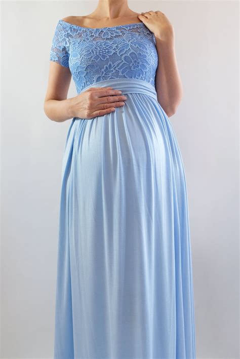 Ella Off Shoulder Maternity Dress For Baby Shower Blue Baby Shower